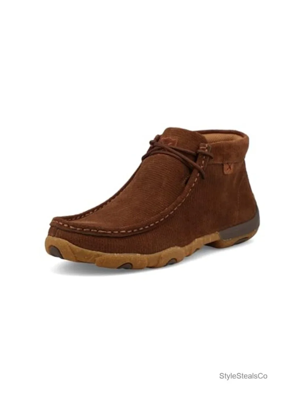 Laser-etched suede leather chukka driving moc boot with cushioned footbed